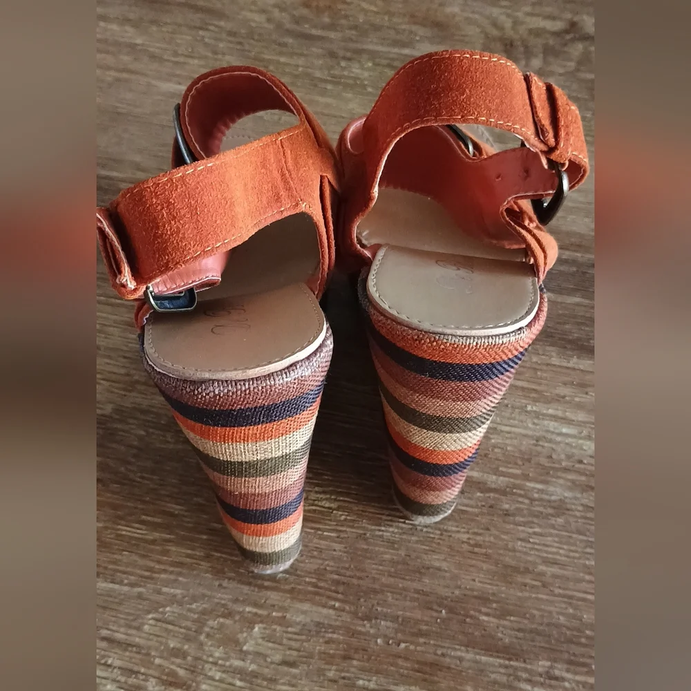 De Blossom Collection Orange Suede Wedge Sandals